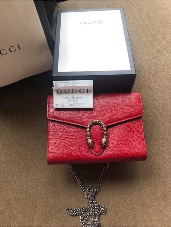 Gucci Handbags - Gucci Red Pebbled Leather Dionysus Crossbody with Chain